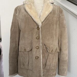 Vintage Y2K Wilsons Suede Leather Jacket Coat Sherpa Faux Fur Lined Women's XL
